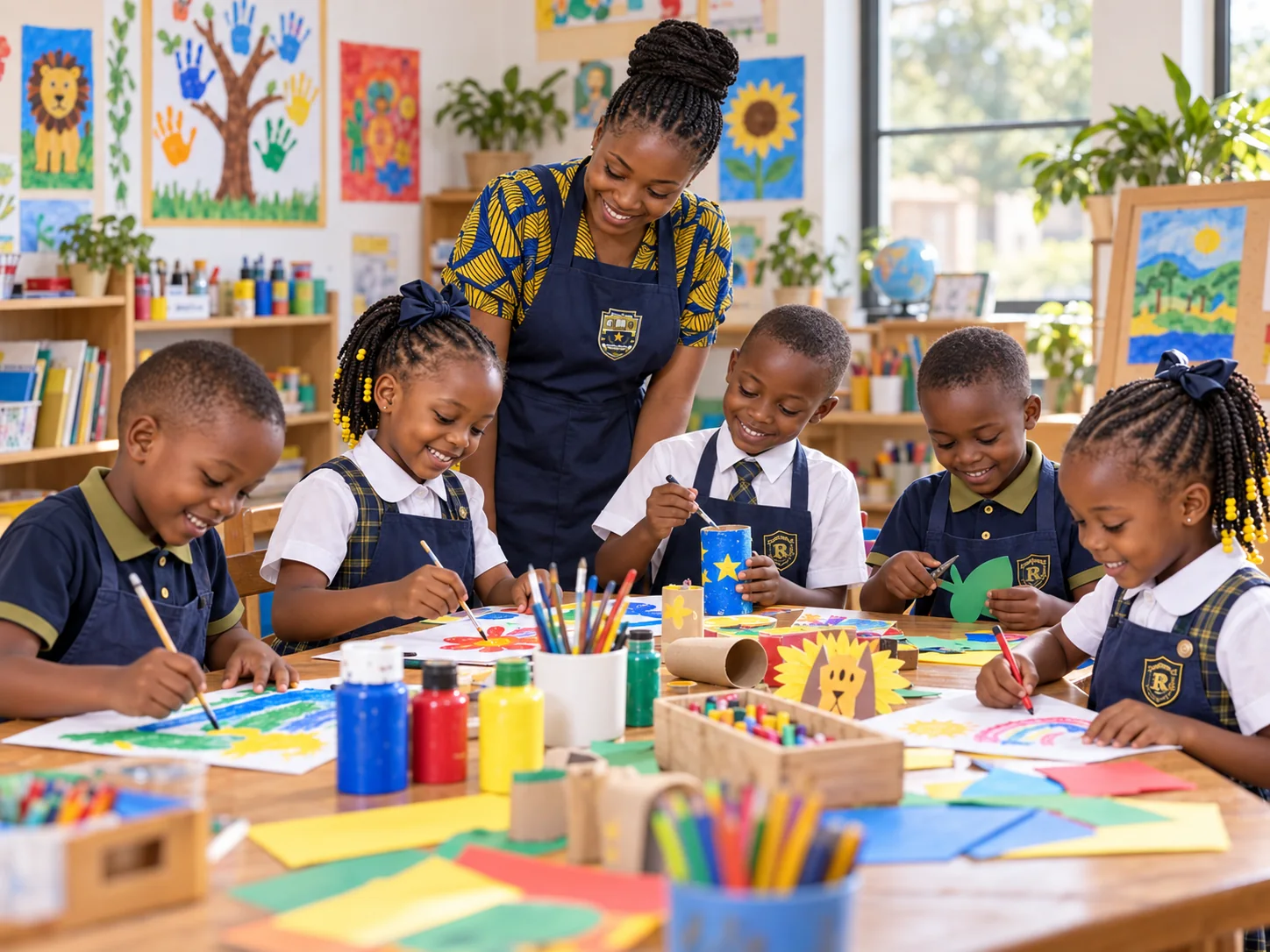 Pearl Quest pupils creating art with their teacher