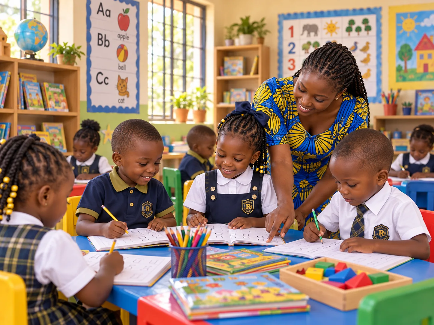 A teacher guiding pupils in an Early Years classroom