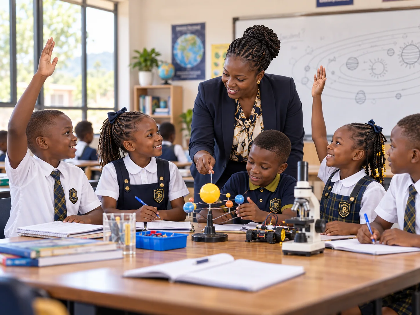 Primary pupils exploring science with their teacher